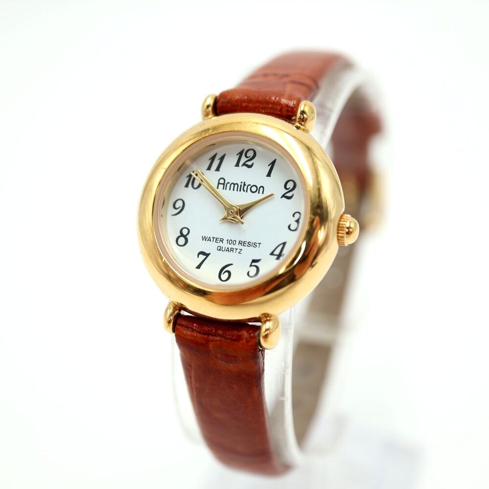 Armitron Womens Classic Watch 25mm Gold Tone Brown Leather with New Battery